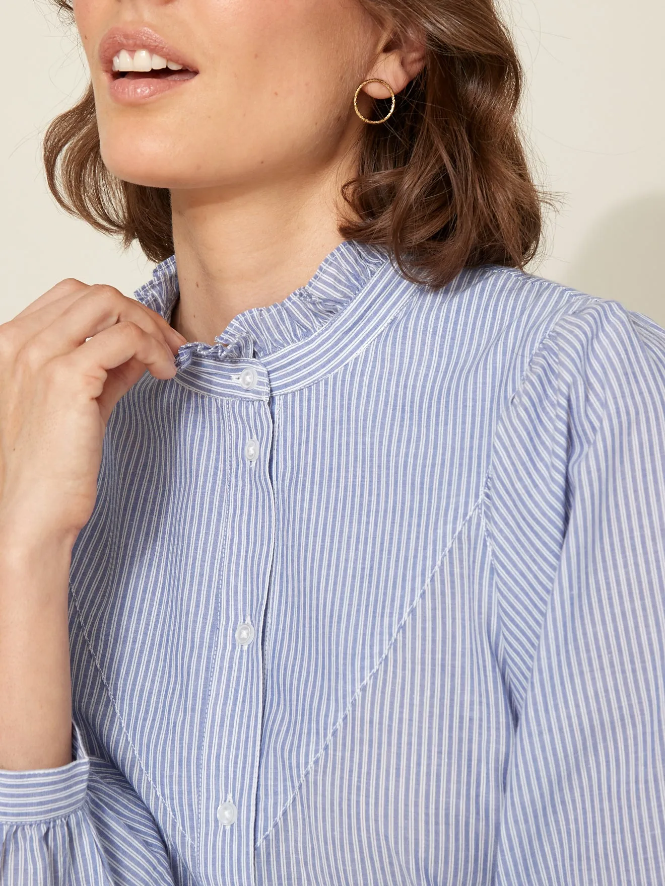 Blouse rayée col volanté femme