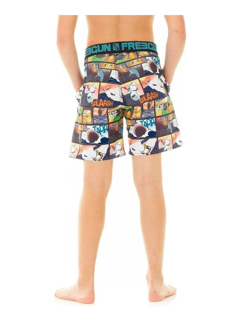 Boardshort long garçon ceinture tissée Story Freegun - Noir