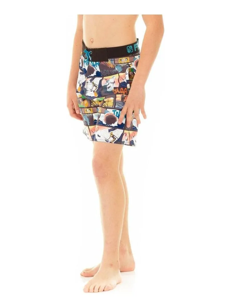 Boardshort long garçon ceinture tissée Story Freegun - Noir