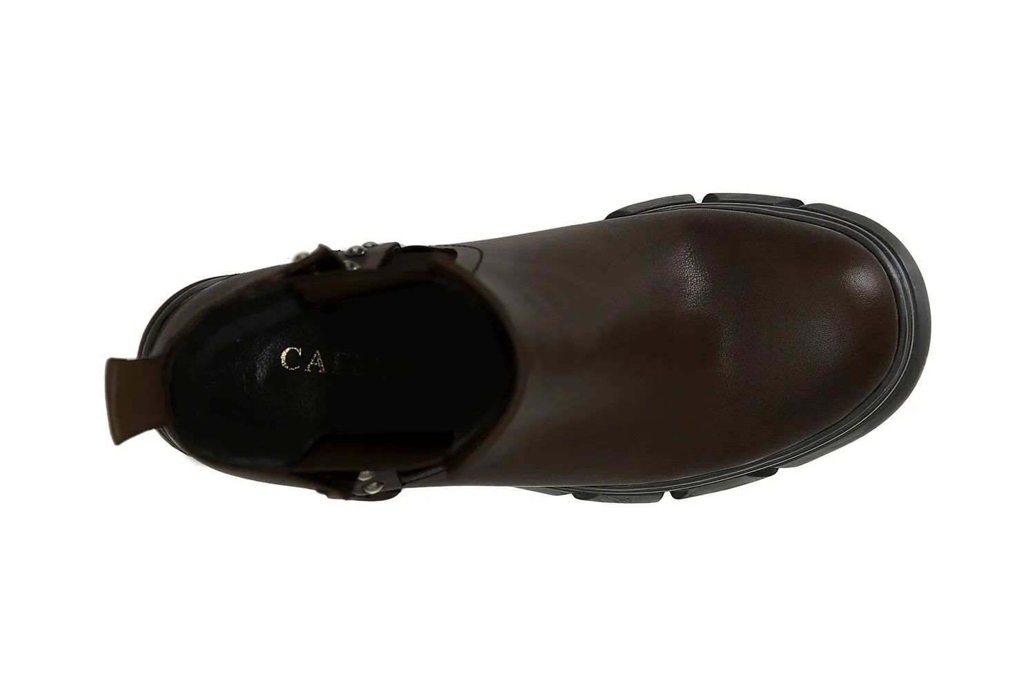 bottines avec talon et plateau en cuir avec élastique et cabochons - CafèNoir