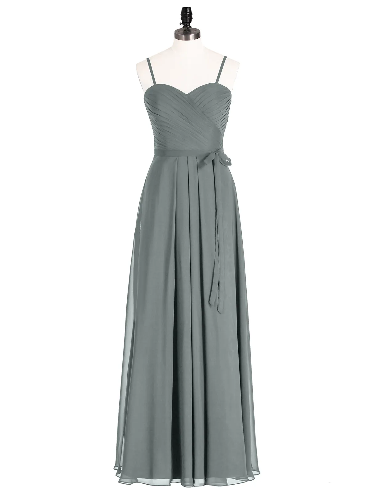 Bretelles Spaghetti Mousseline Robe avec Col en Cœur Gris Acier