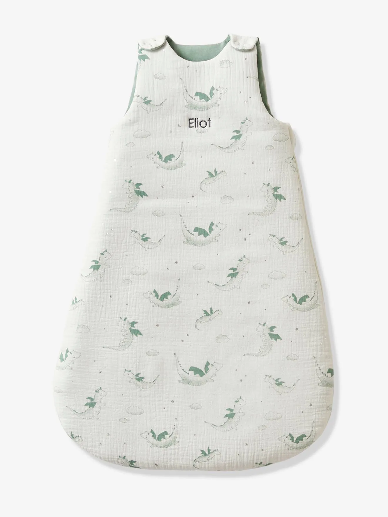 Gigoteuse sans manches personnalisable en gaze de coton DRAGON blanc imprimé - Vertbaudet