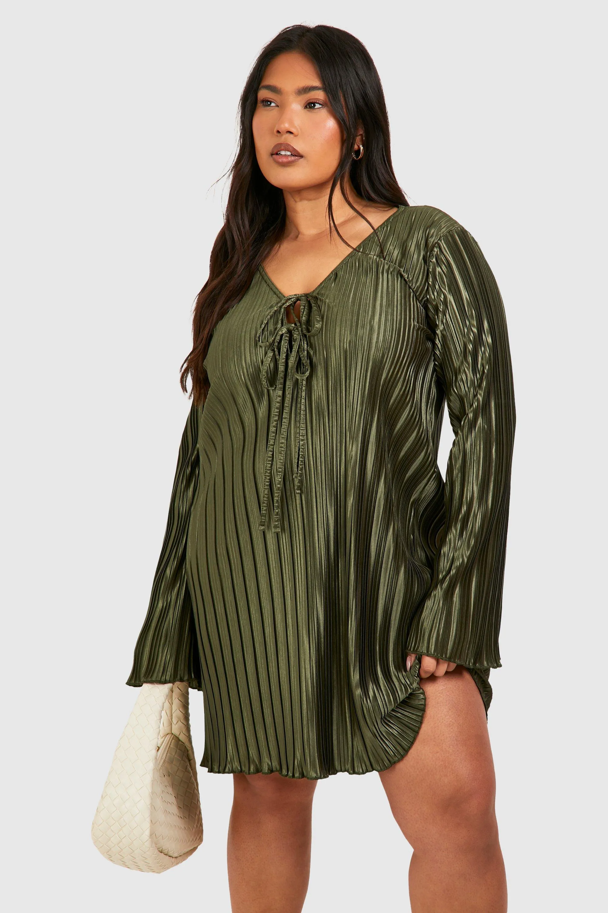 Grande taille - Robe droite plissée nouée