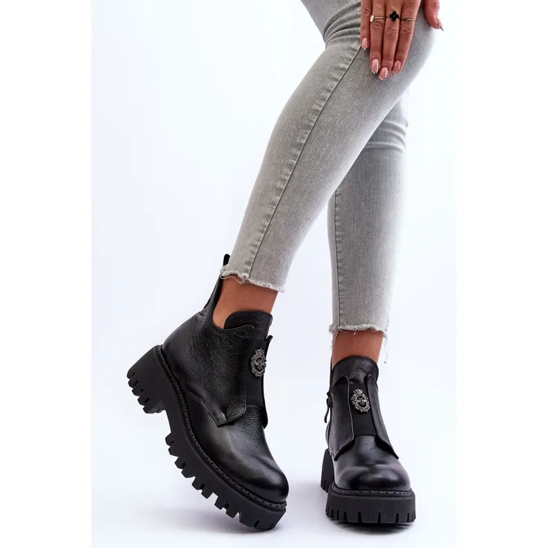 Lemar Bottines En Cuir Pour Femme Avec Décoration Noir Lusanna le noir