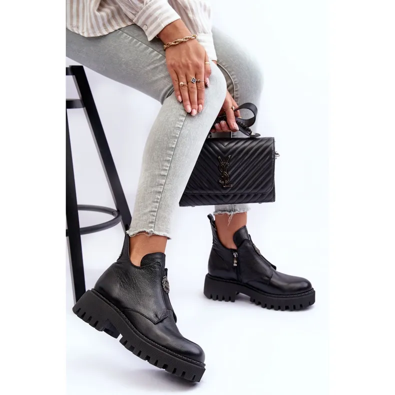 Lemar Bottines En Cuir Pour Femme Avec Décoration Noir Lusanna le noir