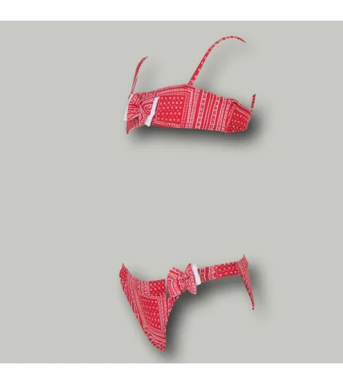 Maillot 2 pièces fille bandeau bandana rouge