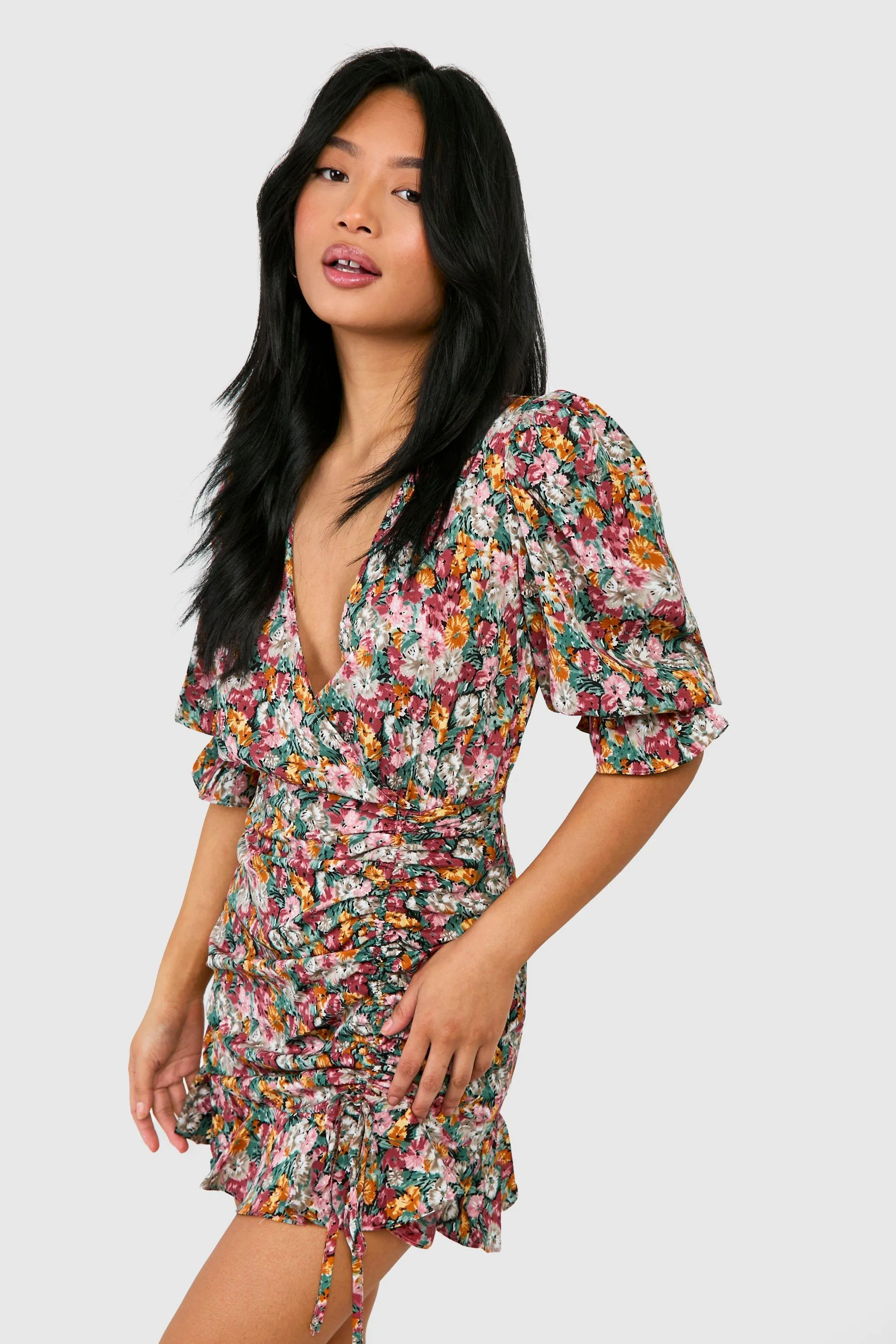 Petite - Robe cache-cœur froncée à imprimé fleuri