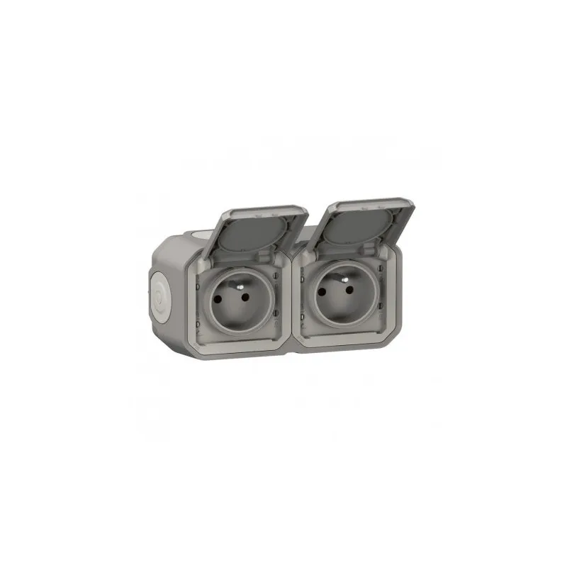 Prise de courant Double Précablé 2p+t Etanche plexo Horizontal Complète IP55 Legrand