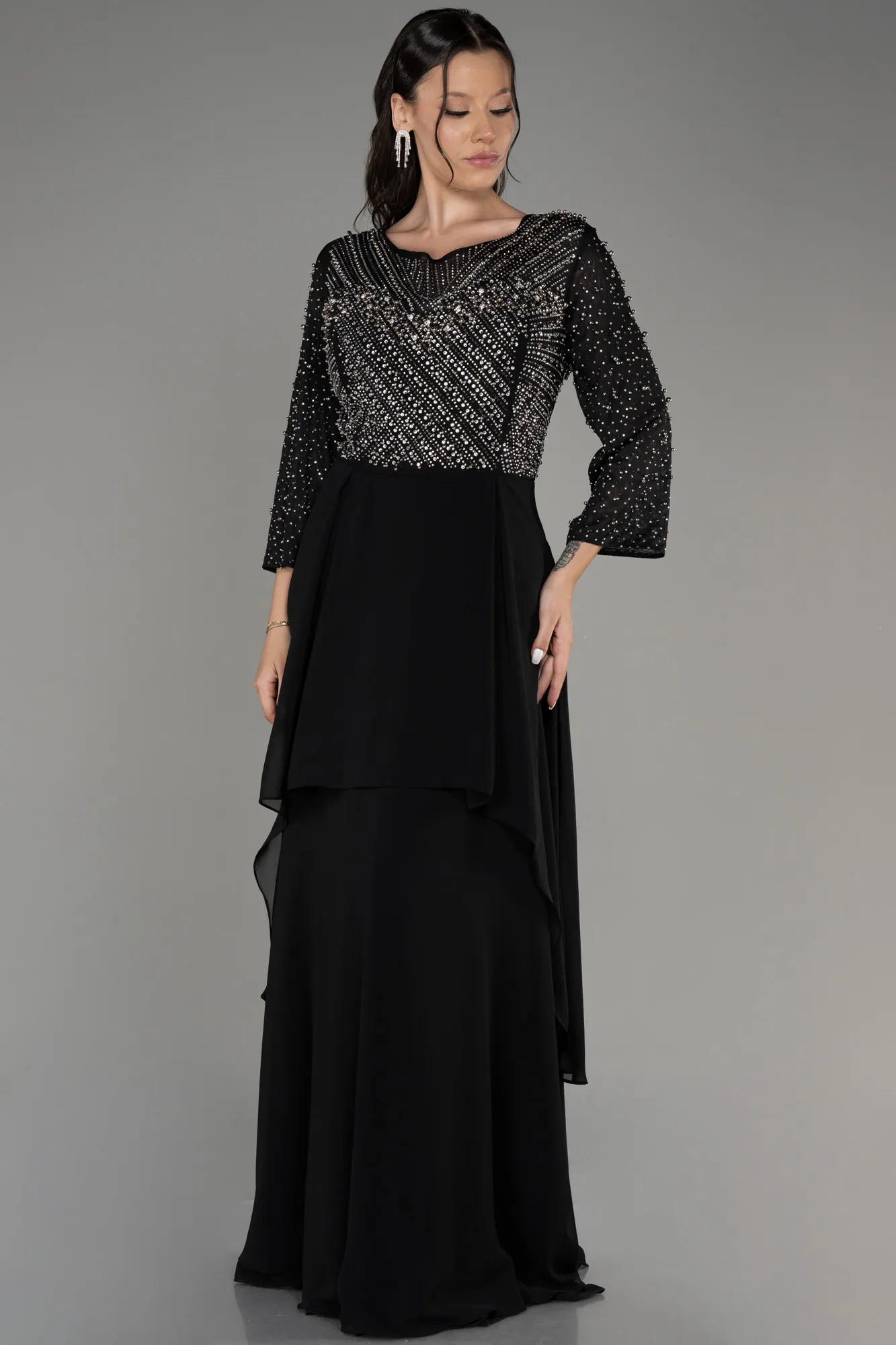 Robe De Soirée Grande Taille Longue Mousseline Bleu Marine ABU4018