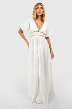 Robe longue de plage côtelée à broderie