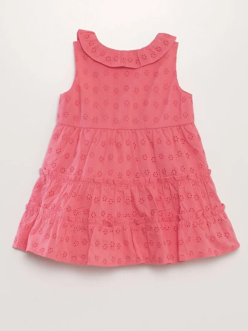 Robe à broderies et bandeau assorti - Rose