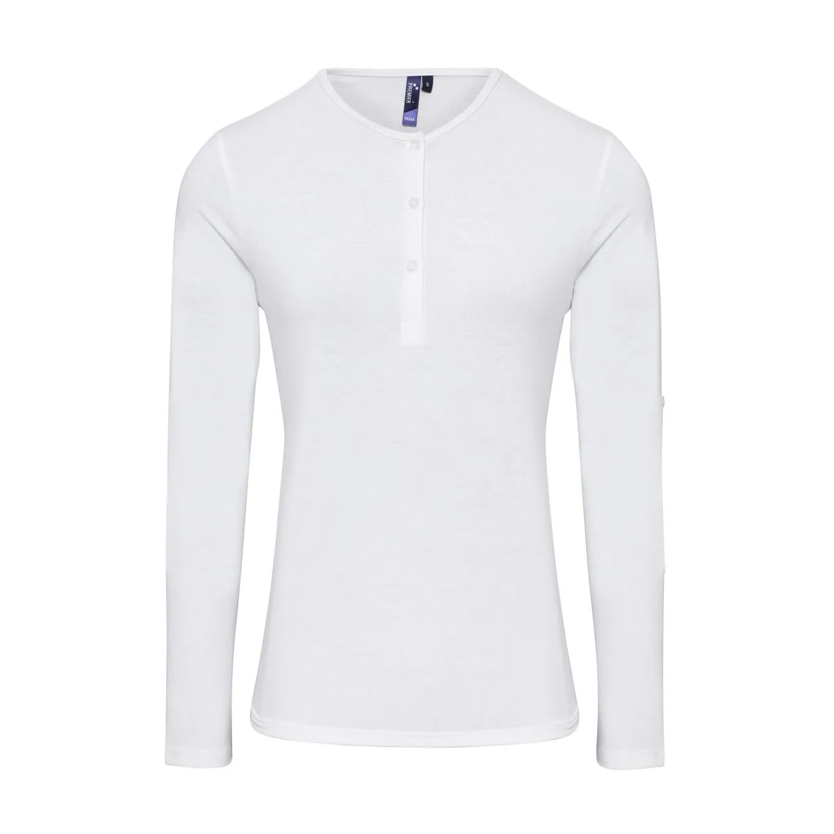 T-shirt henley manches retroussables - Femme - PR318 - blanc 